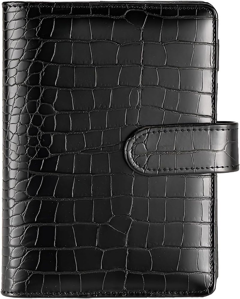 eleger A5 6 Ring Binder Cover Crocodile - Large PU Leather Notebook Binder with Hidden Snap Buckle, Refillable Budget Planner, Black - Image 1